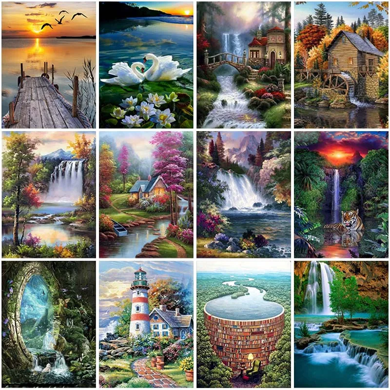 

Landscape DIY 5D Diamond Painting Scenery Villa Diamond Embroidery Cross Stitch Kits Crafts Rhinestones Mosaic Home Decor Gift
