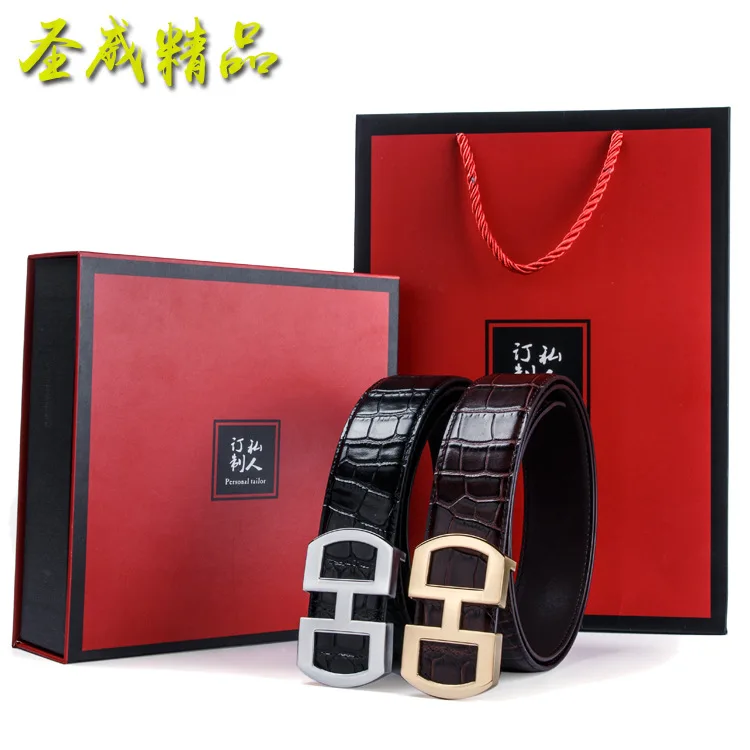 

2019 New Style Genuine Leather Buckle MEN'S Belt Korean-style Fashion Car Suture Belt Full-grain Leather Business Leather Belt