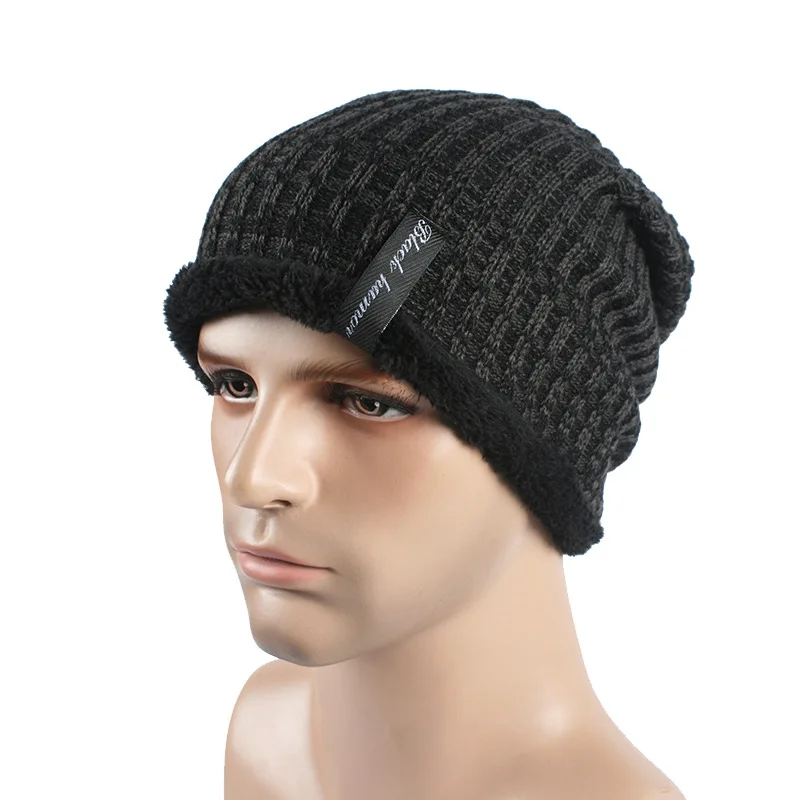 Skullies Beanie Корейская шерстяная шапка мужская осенняя и зимняя уличная теплая плюс