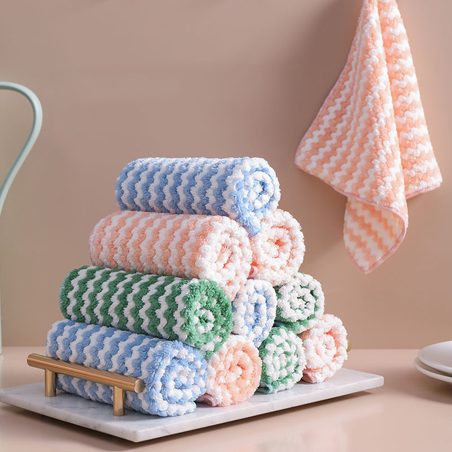 New Kitchen Stripe Dish Cloth Absorbent Housework Clean Towel Kitchen Cleaning 30X30Cm (Pack Of 4)