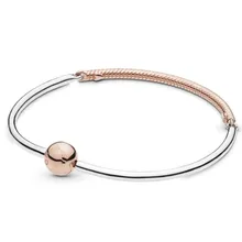 Подлинный 925 пробы серебряный браслет из розового золота с тремя звеньями и застежкой в виде змеи, женский браслет с бусинами, очаровательное модное ювелирное изделие