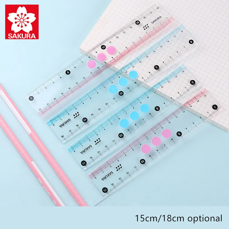 

1pc Japan Sakura straight Ruler 15/18cm Plastic Transparent Measuring Tool Primary School Stationery Cartoon Students Supplies