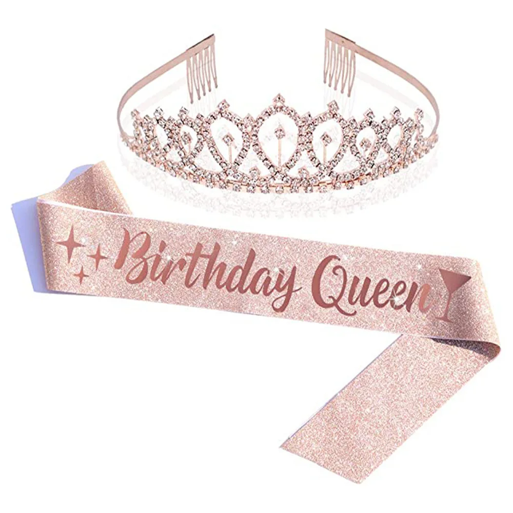 2_Pcs_Sets_Birthday_Party_Shoulder_Strap_Crown_Set_Birthday_Girl_Etiquette_Belt_Rose_Gold_Cloth (11)