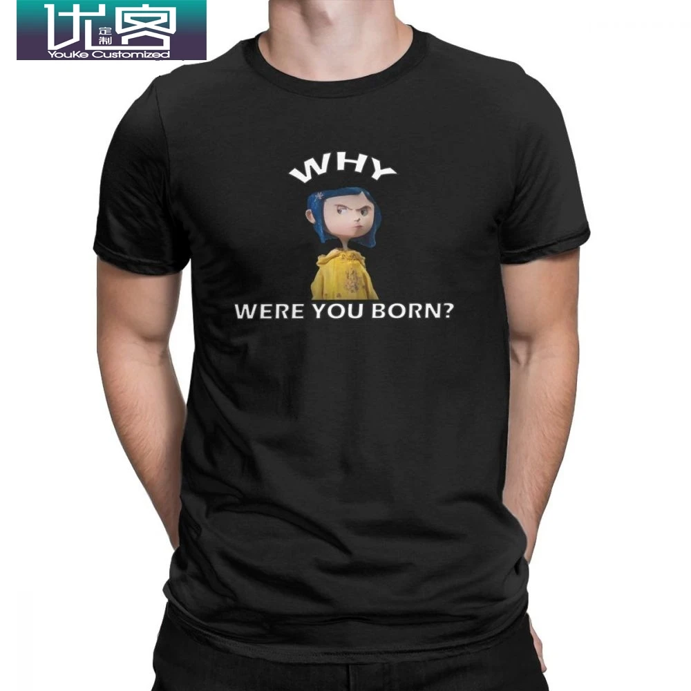 

Coraline Men's T Shirts Wybie Halloween Humor Pure Cotton Short Sleeve Tee Shirt Round Neck T-Shirts Summer Tops