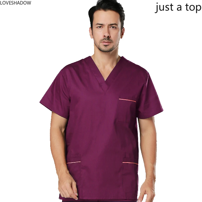 Мужской скраб-топ, Классический Vcollar топ из чистого хлопка/полиэстера, хлопок, хирургические скрабы, короткий рукав, медицинская униформа, лекарство