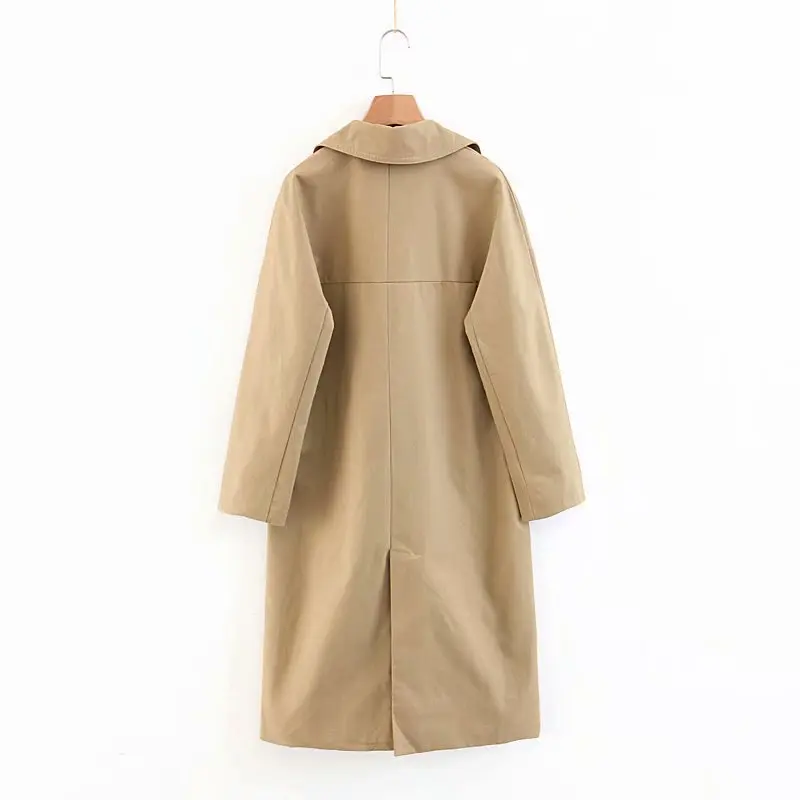 

2018 Western Style Autumn And Winter WOMEN'S Dress New Style Double Breasted Solid Color Double Breasted Long Trench Coat