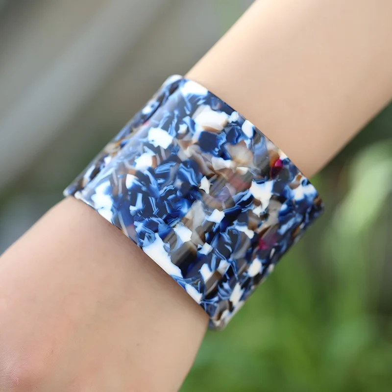 

Exaggerated Retro Acetate Board Acrylic Bangle Bracelet Resin Open Cuff Colorful Wide Bracelet Boho Cool Jewelry Hand Decoration