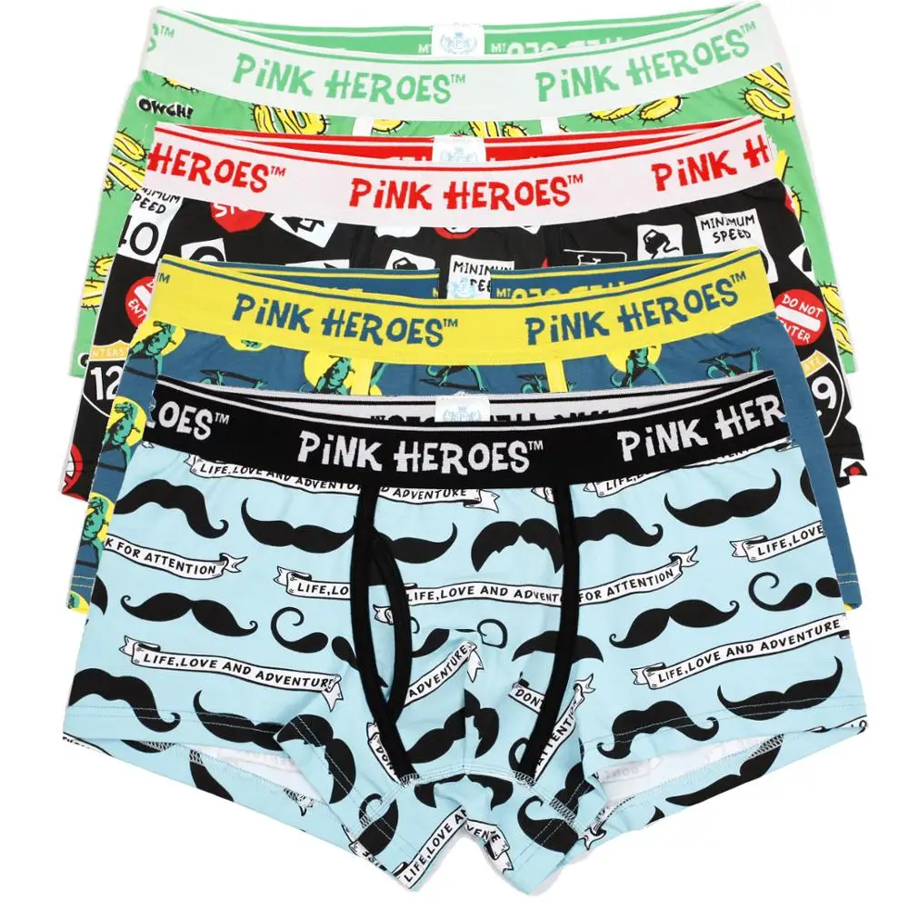 

New Cuecas Pink Heroes High-quality Men Boxer Shorts Cotton Men Underwear Comfortable Male Panties Fashion Print Men Underpants