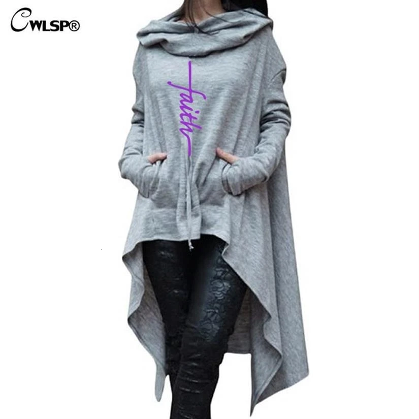 Faith Letters Jesus Bible Print длинные неровные толстовки для женщин Kawaii толстовка женская Femmes свободные карманы одежда креативная