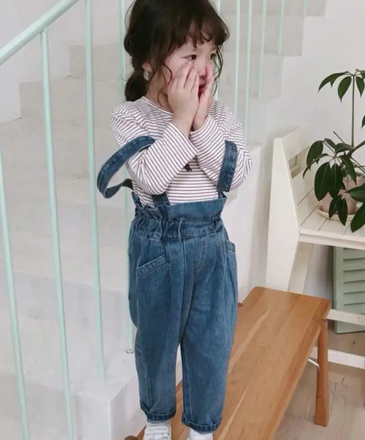new wholesale girls denim overalls autumn fashion girls pants 2-7t HW708