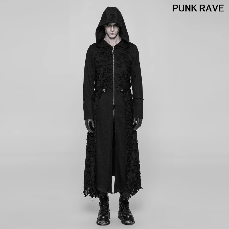 Mens Gothic Cloak Cape Hoodie Long Coat Punk Asymmetric-Hem Hooded Outwear Hot 