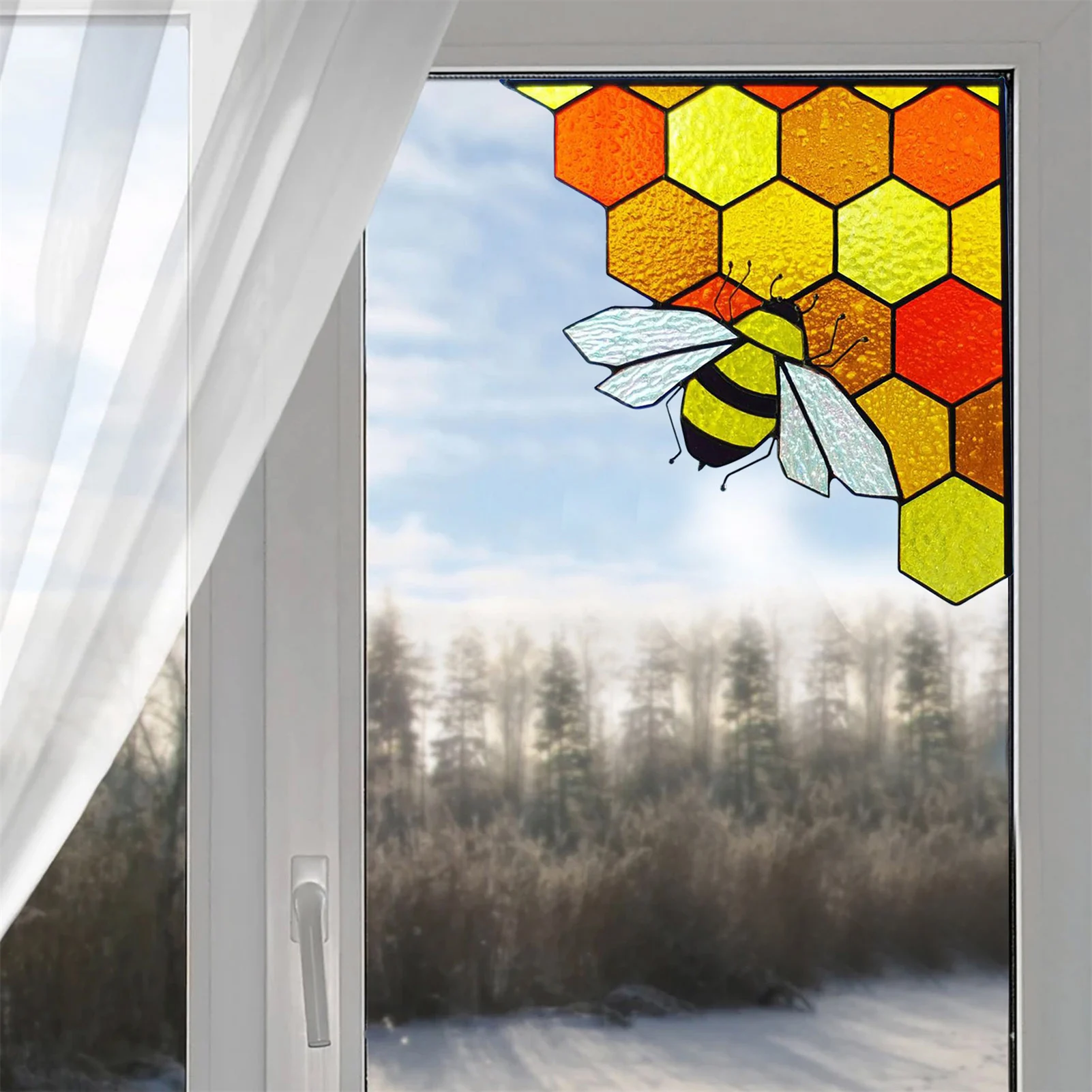 Honeycomb PVC Sticker Window Cling Decal Removable Bee Glass Sticker For Bedroom 