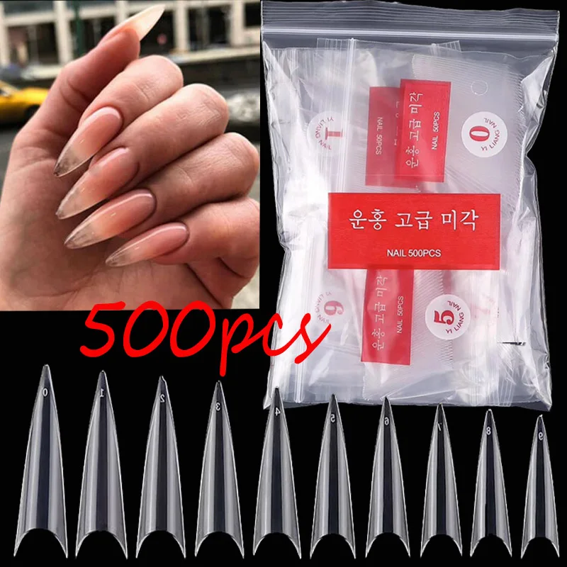 

500PCS Super Long Fake Nail Long Ballerina Pointed Fake Nail Fake Nail Art Acrylic Manicure DIY Tool fake nails with designs