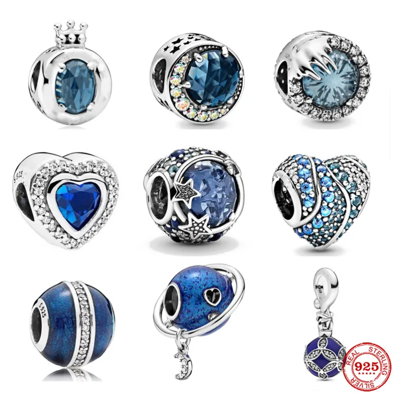 New 925 Silver Blue Asteroid Pangle Star Heart Ball Fit Pandora Original Bracelet Charms Beads For Women DIY Jewelry | Украшения и