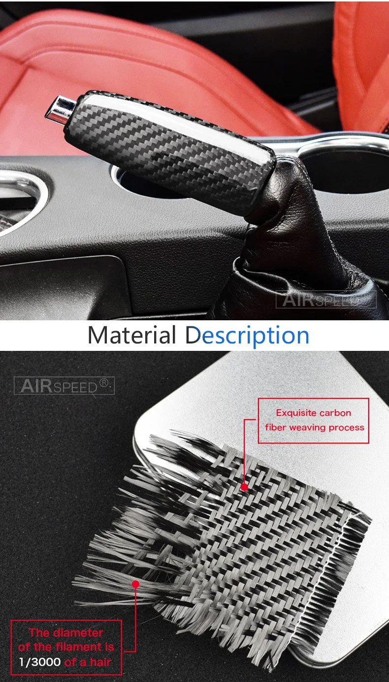 Airspeed Real Carbon Fiber Car Replace Handbrake Grips Cover for Ford Mustang 2015 2016 2017 2018 2019 Accessories Interior Trim