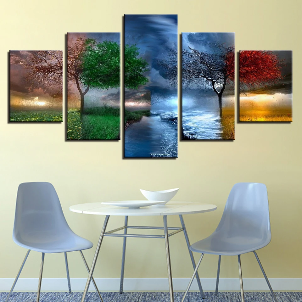 

Canvas Print Picture Art Wall Frame Four Seasons Tree Abstract Painting Landscape Poster Home Decor 5 Piece Set Without Frame