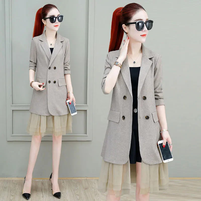 

Gray Suit Jacket Women's Spring And Autumn 2019 New Style Korean-style Elegant Mid-length Gauze Casual Loose-Fit Suit