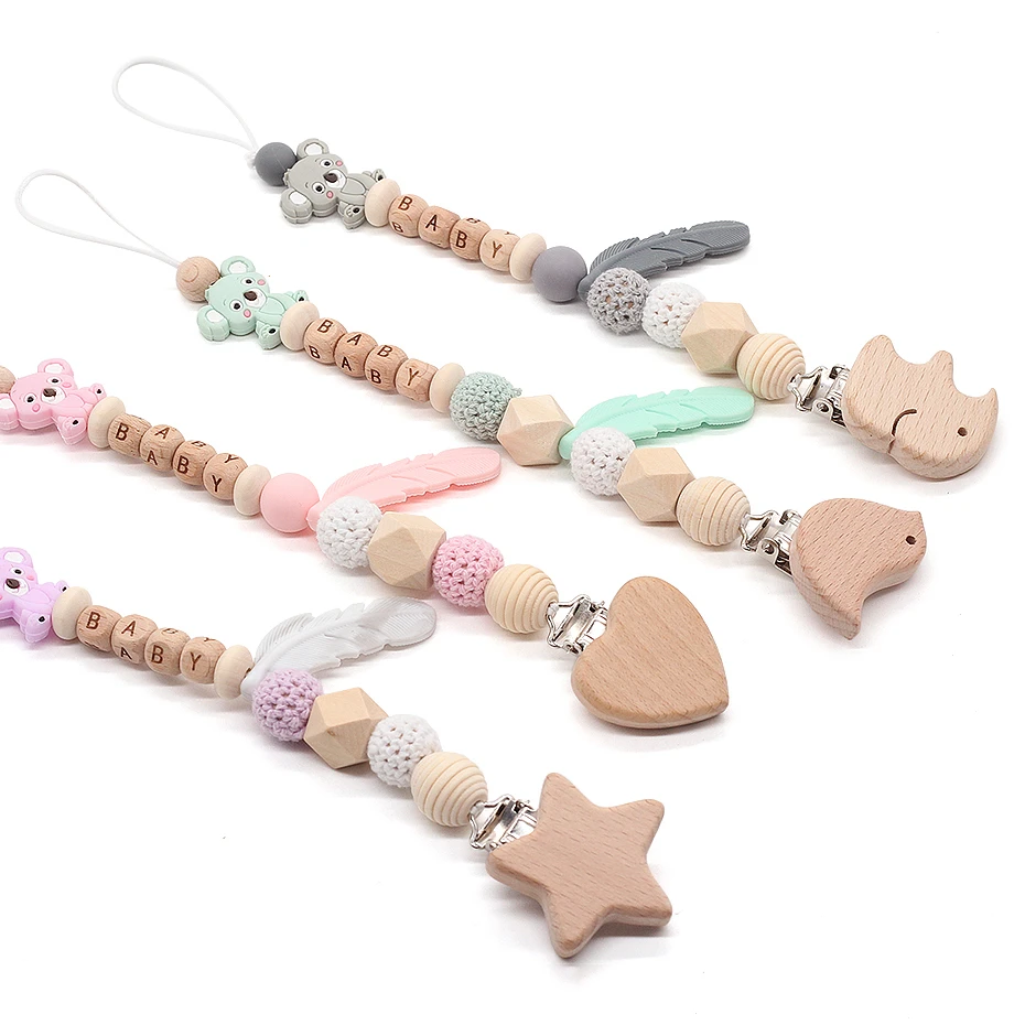 

1PC Privately Customized Personalized Baby Name dummy clip Crochet Pearl pacifier clips Baby Shower Gift