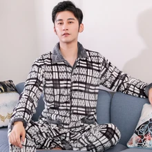 Зимняя фланелевая Рождественская Пижама размера плюс 3XL, Мужская пижама из плотного флиса, теплая пижама в клетку, мужская повседневная домашняя одежда, пижамы