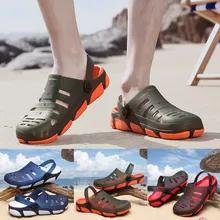 Летние мужские повседневные туфли на плоской подошве; светильник с отверстиями; Вьетнамки; пляжная дышащая обувь с отверстиями