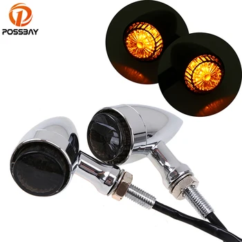 

POSSBAY Chrome/Black Aluminum Alloy Motorcycle Turn Signals Motorbike Flasher Indicator Lights Universal Fit For Yamaha Suzuki