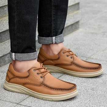 

genuine Leather Casual Shoes outdoor breathable Men Shoes fahsion Flats lace up Shoes Zapatos Youthful Men Sneakers Footwear