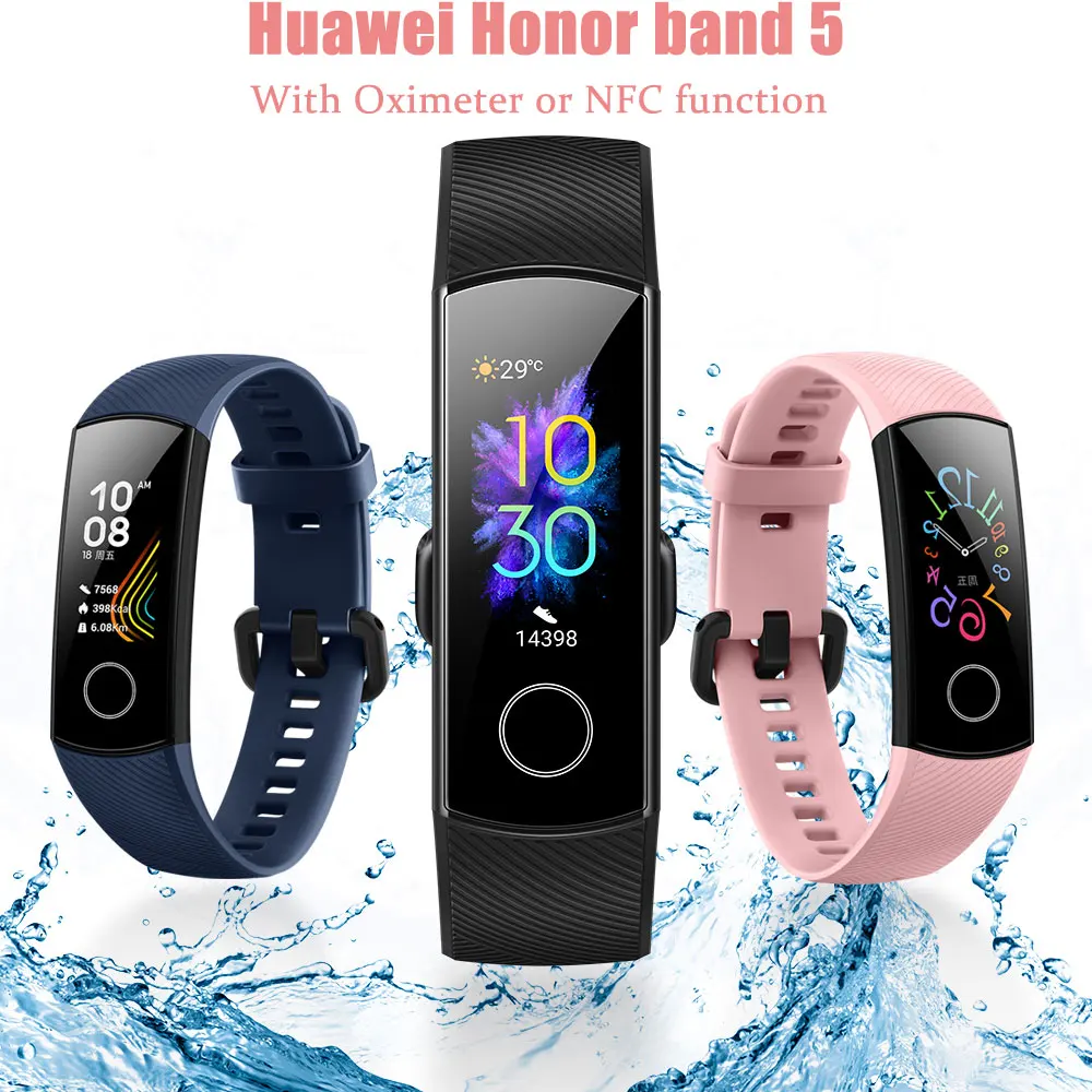 

Oximeter Huawei Honor Band 5 Smart Wristband NFC Magic Color Touch Screen Swim Stroke Detect Heart Rate Sleep Nap