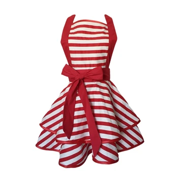 

Style Vintage Retro Red Striped Double Layer Cooking Apron for Women Woman Girl BBQ