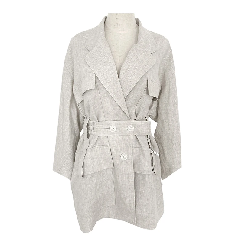 Loose Fit Linen Button Split Joint Big Size Jacket New Lapel Long Sleeve Women Coat Fashion Tide Spring 2020 1X5010