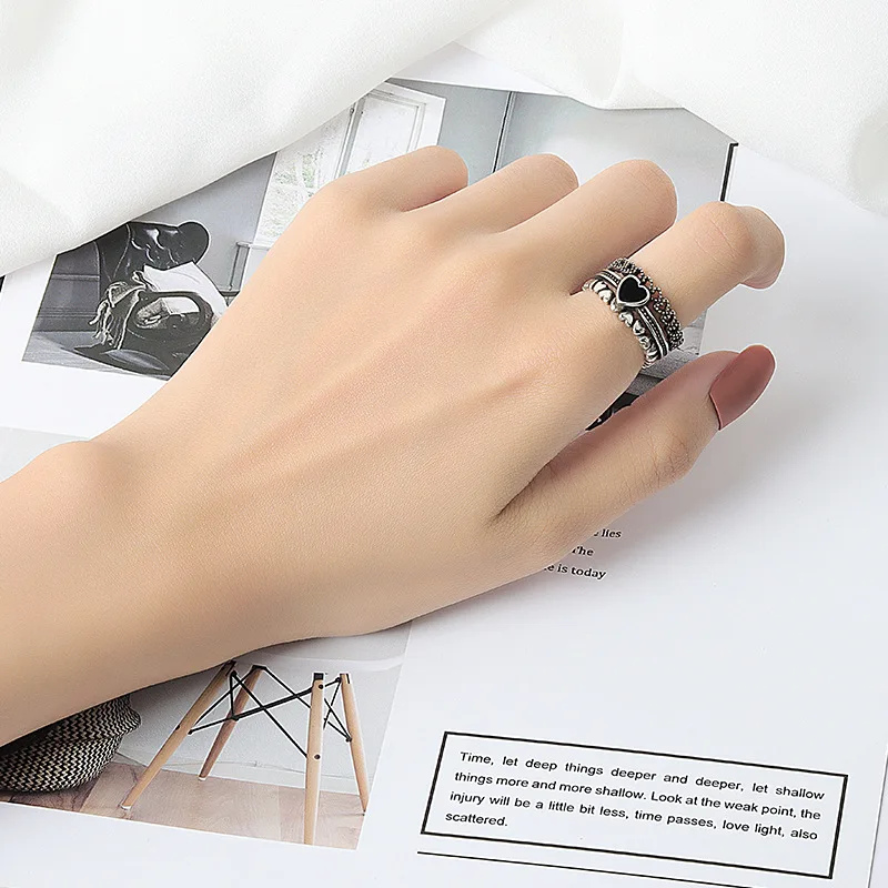 QMCOCO Silver Color Finger Ring For Women Vintage Handmade LOVE Heart-Shape Thai Silver Creative Trendy Bride Fine Jewelry Gift silver ring silver rings silver heart ring