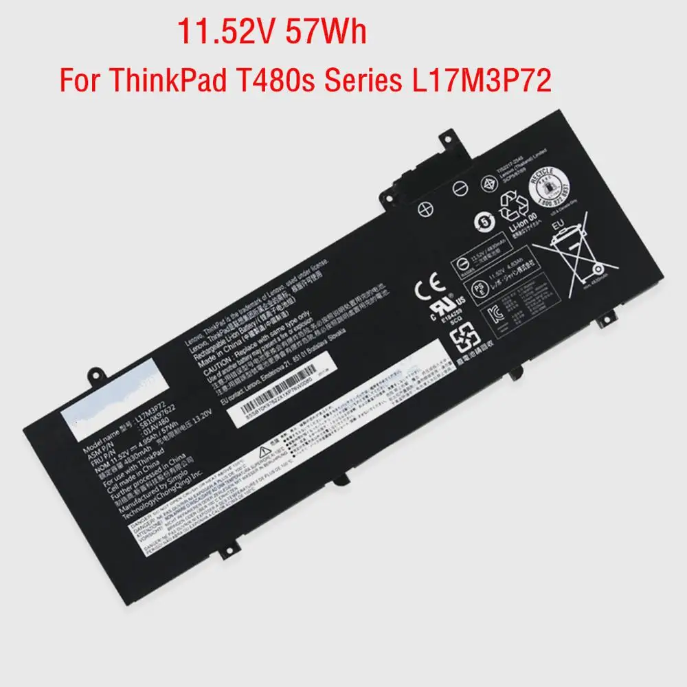 11,52 V 57Wh аккумулятор L17M3P72 для lenovo ThinkPad T480s 01AV480 SB10K97622 серии