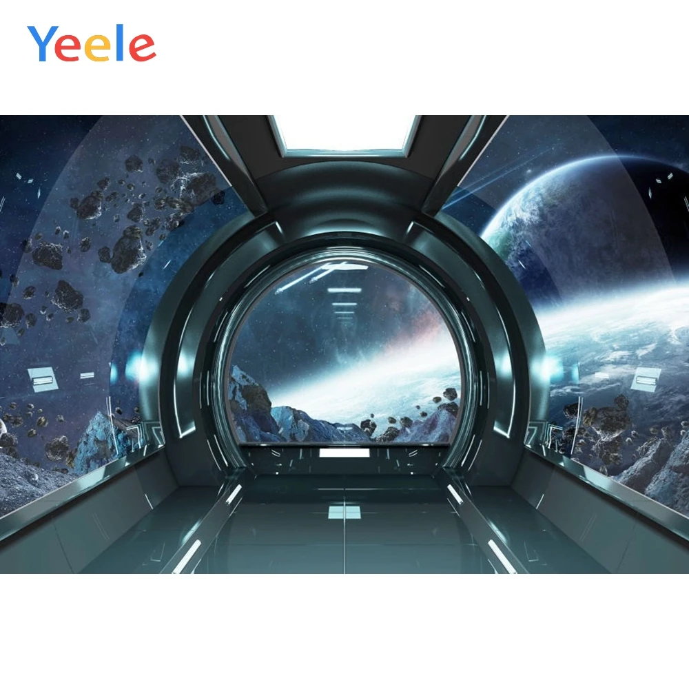 

Photophone Universe Space Spacecraft Window Planet Backdrop Baby Boy Birthday Photography Background For Photo Studio Photocall