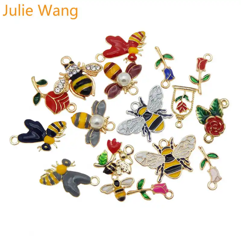 Julie Wang 15 шт. эмалированные Цветы пчелы подвески из розового сплава ожерелье