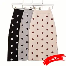 Осенне-зимняя женская трикотажная юбка размера плюс в горошек, 4Xl, 3Xl, Женская эластичная трикотажная юбка с разрезом и высокой талией