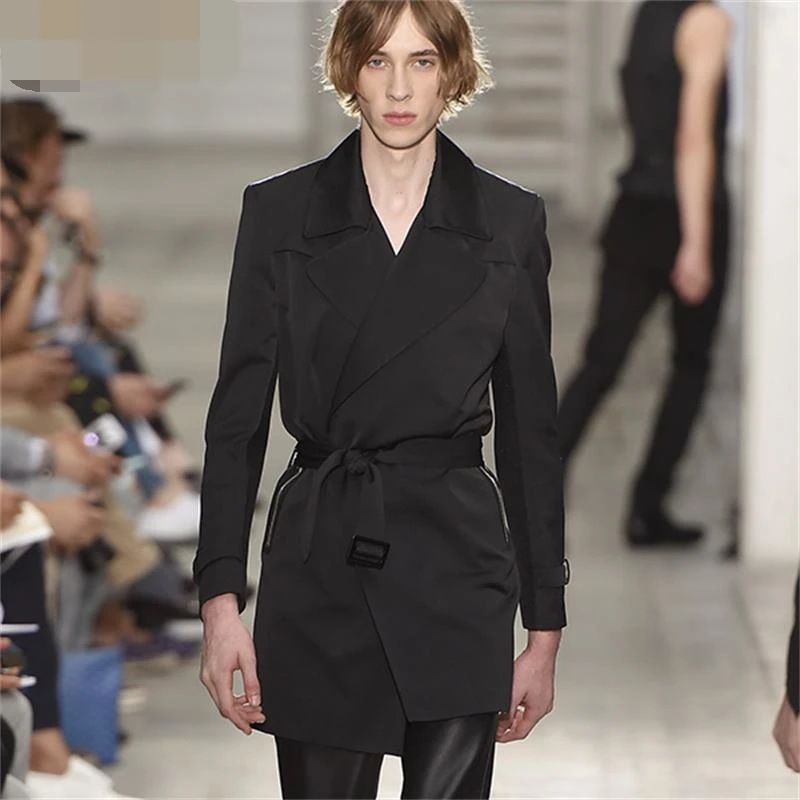 

Мужская приталенная ветровка, с поясом, осень 2020, повседневная, средней длины, Молодежная куртка