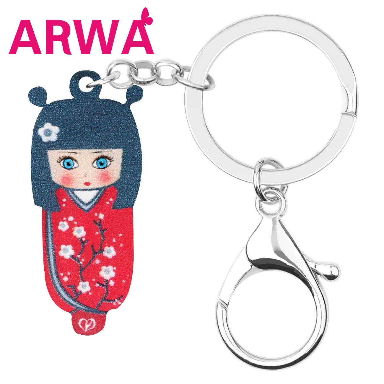 ARWA Acrylic Charms Lovely Japanese Doll Keychains Key Ring Cute