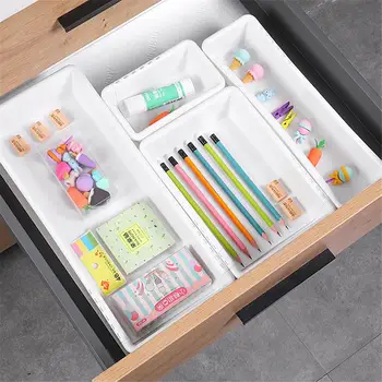 

4PC Adjustable Drawer Kitchen Cutlery Divider Case Makeup Storage Box Home Organizer Home Storage Organization Racks Drawer Box