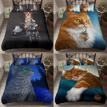 

ZEIMON 3D Funny Cat Mouse Printing Bedding Set Animals Duvet Cover Pillowcase Set For Home Decor Queen King Quilt Cover 2/3pcs