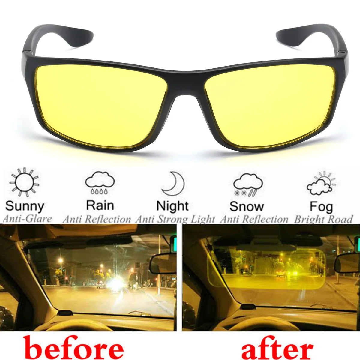 

Unisex HD Lenses Night Vision Goggles Driving Glasses UV Protection