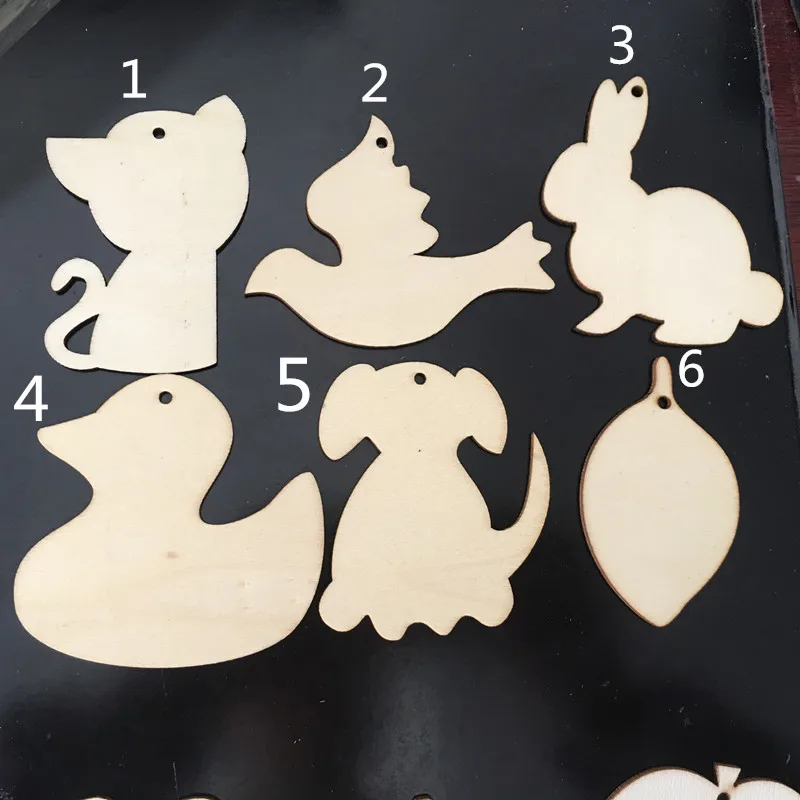 10pcs Unfinished Wood Cutout Rabbit Cat Dog Shaped Pieces for Wooden Craft DIY Projects Gift Tags Home Decoration | Дом и сад