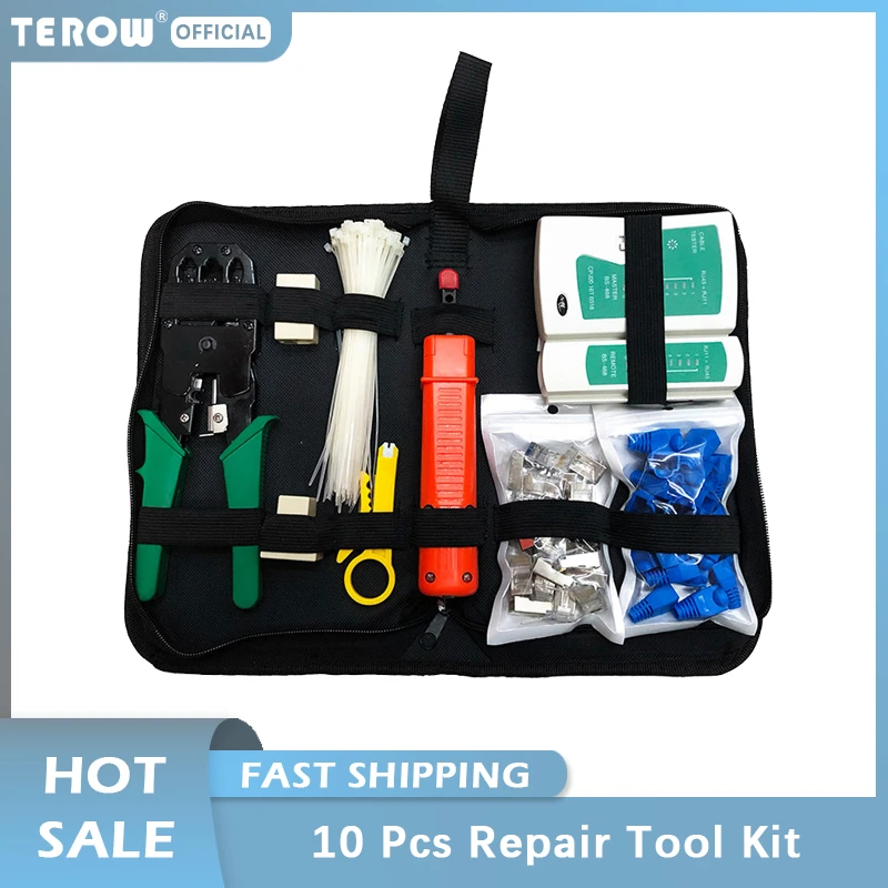 network cable repair maintenance tool kit 10 PCs Network Repair Tool Kit/Sets RJ45/RJ11 Cable Wire Stripper Thread Cutter Multi-fuction Crimping Pliers Tool Drop Shipping wiretracker