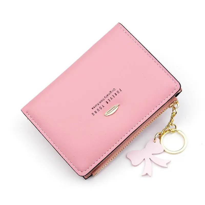 100% high quality brand new  Short zipper wallet female student Korean tassel fashion soft leather leaf Wallet