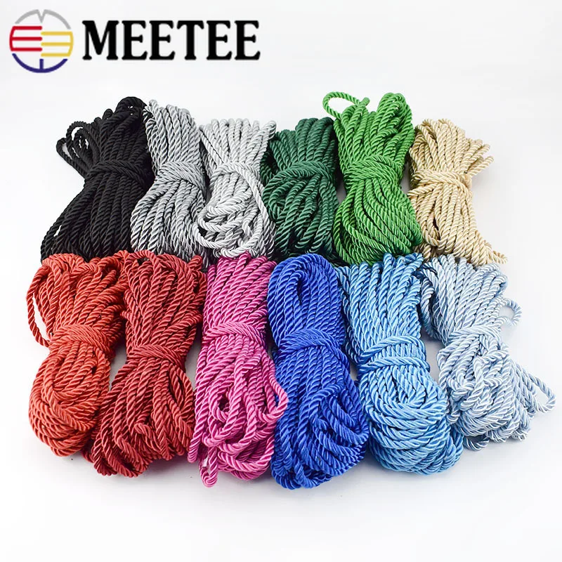 Meetee 10M 5mm 3 Shares Twisted Cotton Nylon Cords Colorful DIY Craft  Braided Decoration Rope Drawstring Belt Accessories AP477