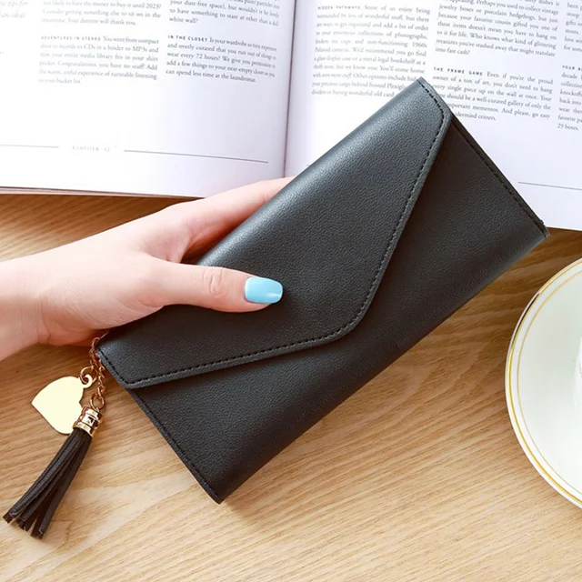 Long Women's Wallet Female Purses Tassel Card Holder Wallets Female PU Leather Clutch Money Bag Pu Leather Wallet Style 2--Color 10