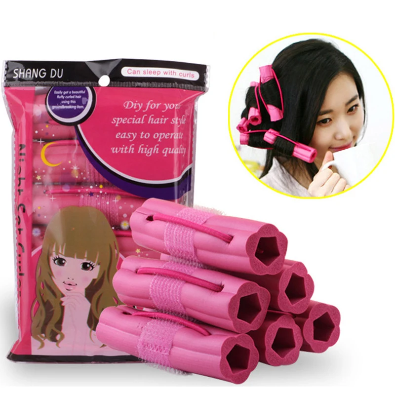 6pcs/set Pink Soft Sponge Foam Cushion Hair Rollers Curlers Salon
