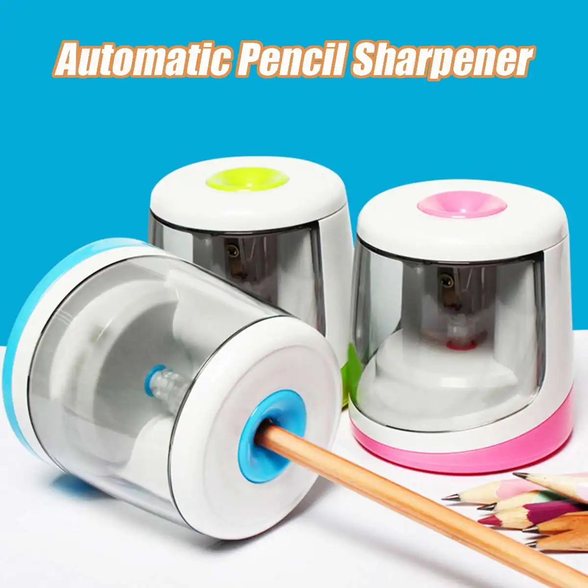 

Electric Pencil Sharpener Plastic Pencil Sharpener Battery Operated Student Children School Office Stationery Blue Green Pink