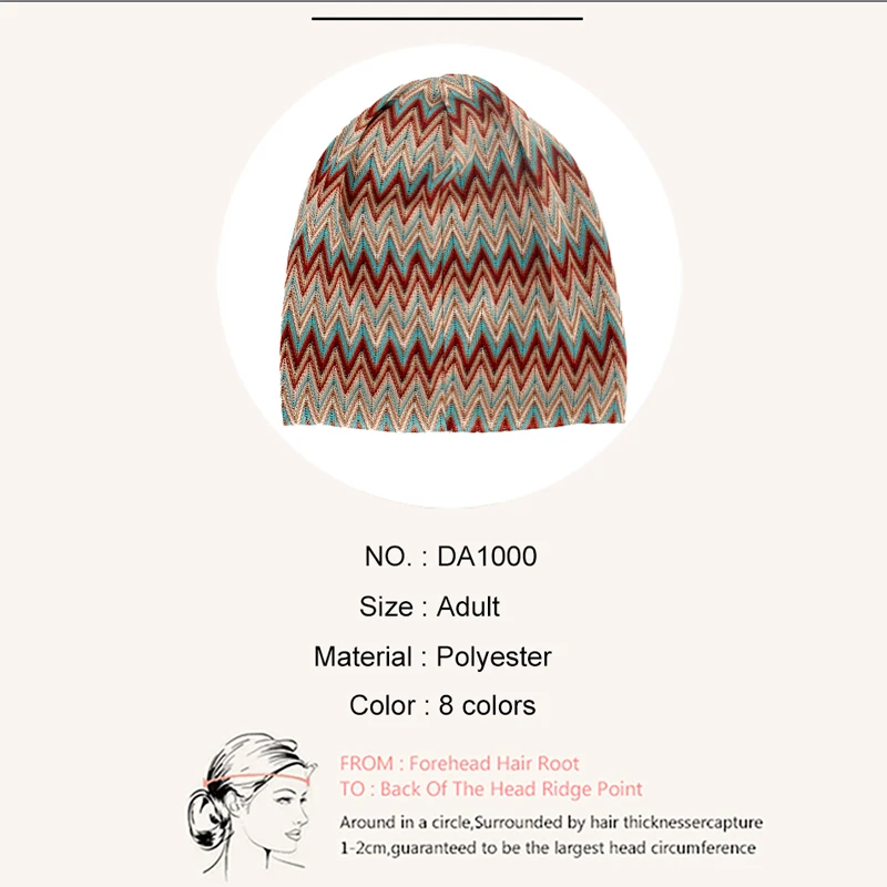 Geebro Women's Bohemia Wave Striped Beanie Hat Spring summer Multicolour Slouchy Hat for Ladies Knitted Bone hat Skullies Cap 6