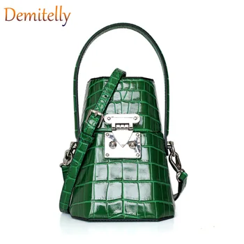 

New Alligator Design Genuine Leather Box Bag Luxury Fashion Mini Bucket Bag Women Purses and Handbags Crossbody Bag Bolsa