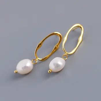 

Women's S925 Sterling Silver Individualized Popular-Style Natural Baroque Irregular Shaped Fresh Water Pearl Earrings Ear Stud