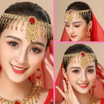 

Belly Dance Jewelry Set - Earrings Necklace Head Chain Bracelet Belly Dance Headwear India Dancing Indian Jewelry Costumes